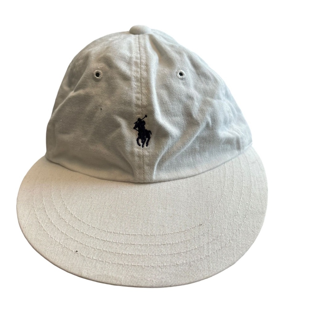 Vintage Ralph Lauren Polo Cap Made In USA White Blue Pony Adjustable One Size